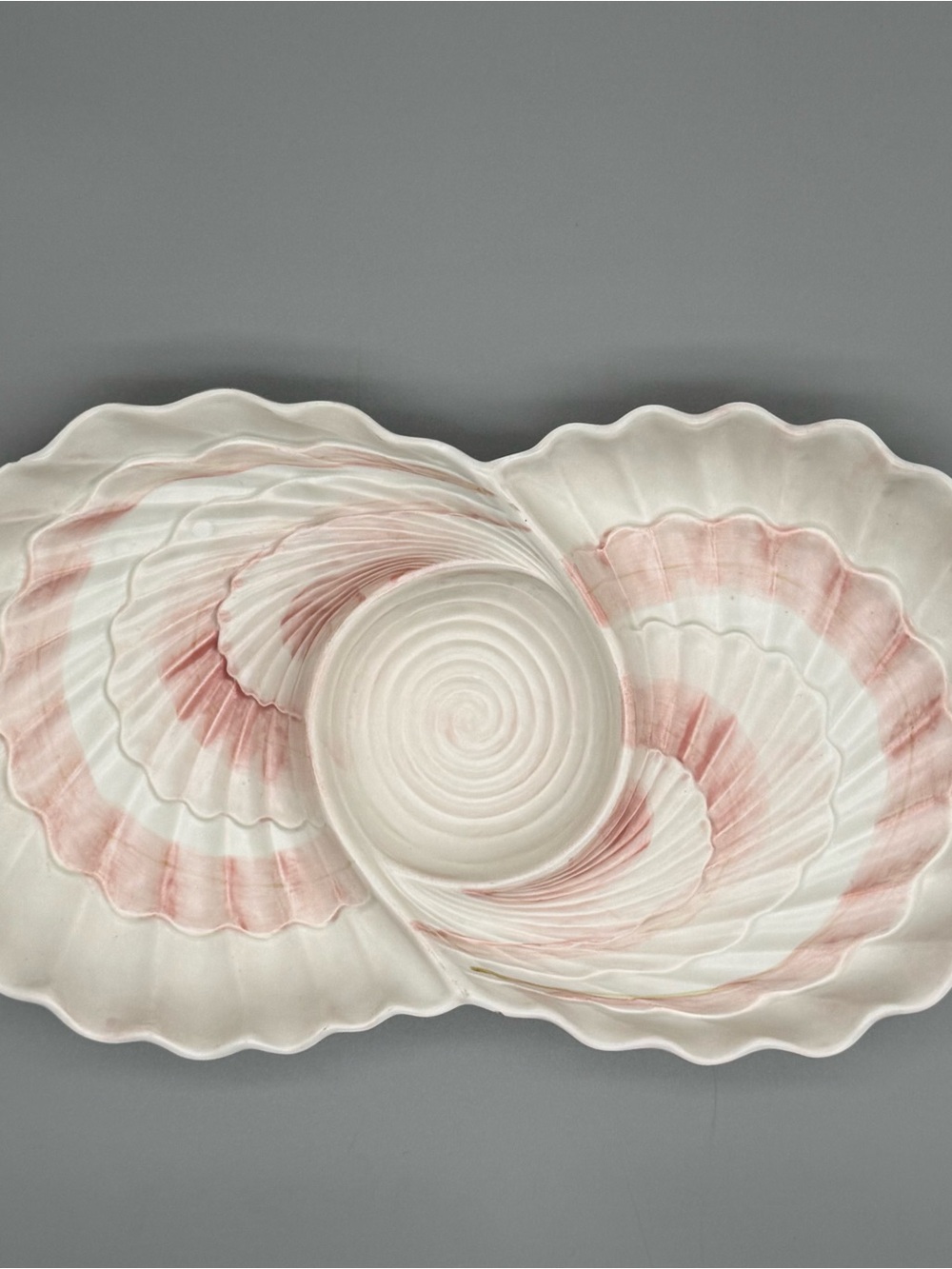 Vintage 1976 Fitz & Floyd Pink Seashell Chip Dip Platter Coastal Grandma Beach